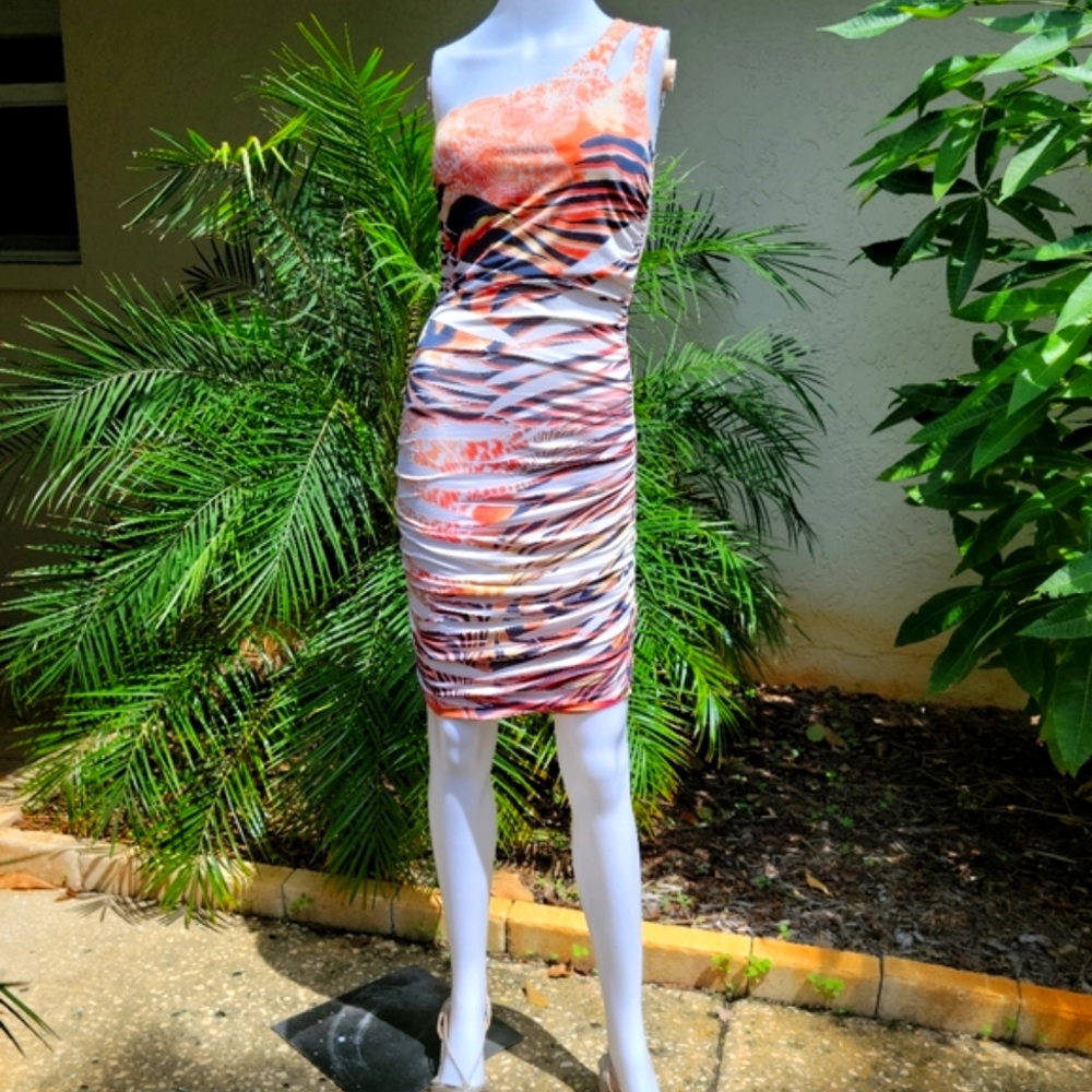 Dots Orange Tiger striped Dress Size Small